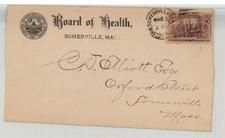 C. D. Elliott Esq. Oxford Street Somerville Mass. 1899c Board of Health Somerville, Mass, Perkins Collection 1861 to 1933 Envelopes and Postcards